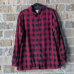 L.L. Bean Buffalo Plaid Fleece Lined Shacket Shirt Jacket Black Red Size Medium